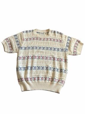 Vintage Alfred Dunner Sweater Short Sleeve Floral Knit Cottagecore USA M